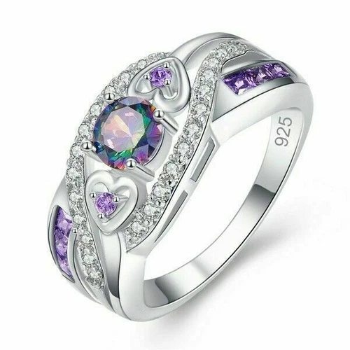 925 Silver Ring Jewelry Mystic Topaz Women Wedding Engagement Rings Size 6-10 - Picture 52 of 57