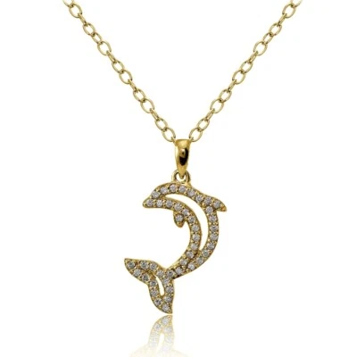 Gold Tone over Sterling Silver Cubic Zirconia Dolphin Necklace - Image 1 of 3