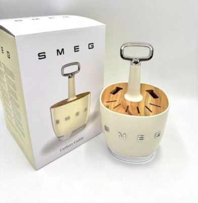 SMEG Brand New 6 x 4 Cutlery Set with Cutlery Caddy Cream Color Limited Edition