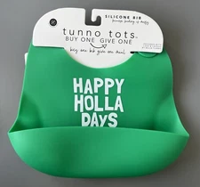 Bella Tunno Tots Silicone Pocket Baby Bib Happy Holla Days Holiday Xmas 