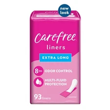 Carefree Regular Panty Liners, Extra Long, Unscented, 93 Ct, 8 Hour Odor Control