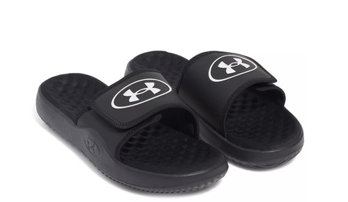 NEW MENS UNDER ARMOUR BLACK IGNITE PRO 8 SANDAL SLIDES SIZE 11 12