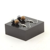 Edelsteine Und Mineralien. Ohrringe 2 Perlen HäMatit + Holz 8 Mm Aus Edelstahl