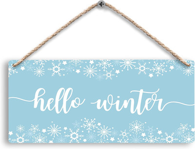 Blue Hello Winter Snowflakes Hanging Wooden Signs 12X6, Hello Winter Sign, Winte