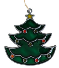 Vtg Stained Glass Christmas Tree Suncatcher Ornament