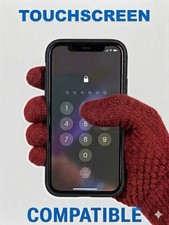 Ladies Touchscreen Red Tech Gloves Warm Knit Smartphone Compatible Stretch