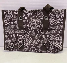 Thirty-One 31 Organizing Utility Tote Bag With Pockets Woodblock -Brown & Cream