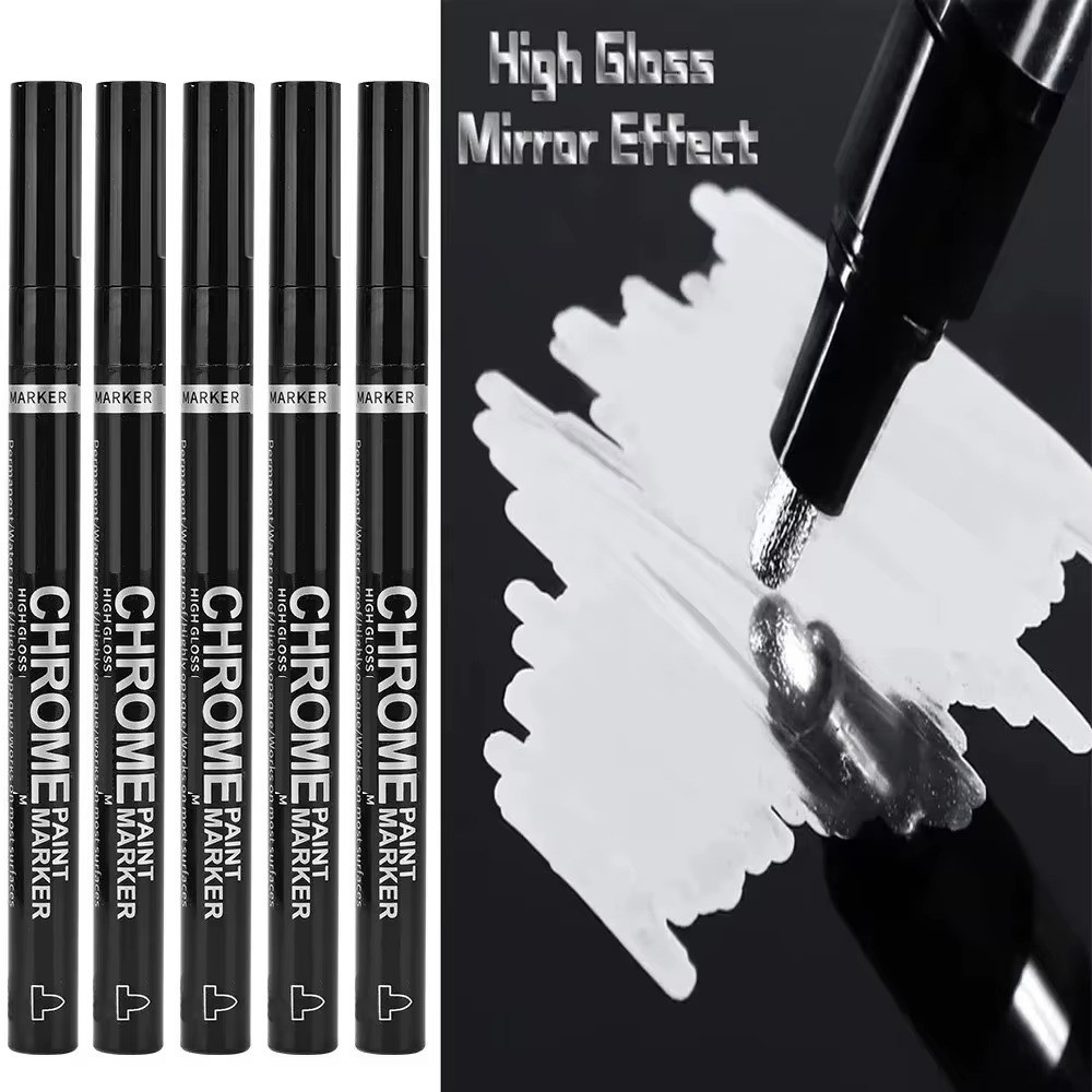 5pcs Chrome Pen Marker Waterproof Paint Repair Gold Silver 2