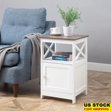 Oxford End Table Storage Cabinet Easy Assembly Modern MDF Durable Home Décor New