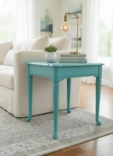 Vintage Turquoise Distressed Side Table Shabby Chic Accent End Table Solid Wood
