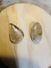 2 Piece Lot Gorgeous Golden Rutile Quartz Teardrop  Oval Crystals - New