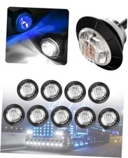 3/4" Round Trailer Marker LED Lights Blue to White White-Blue Clear Lens