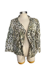 Chico's Blazer Jacket Womens 2 Lrg Cheetah Print Open Front Linen