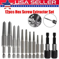 12Pcs Stud Screw Extractor Remover 1/4 Inch Hex Shank Damaged Bolt Easy Out Sets