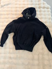 Alo Yoga Black Ribbed Knit Hoodie Pullover Sweatshirt Long Sleeve Logo