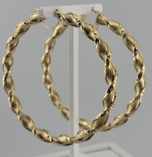 9ct Yellow Gold Extra Large 65mm Chunky Twisted Hoop Earrings - Hallmarked
