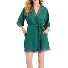 INC International Concepts Lace Trim Short Robe Smoke Pine Green Medium New