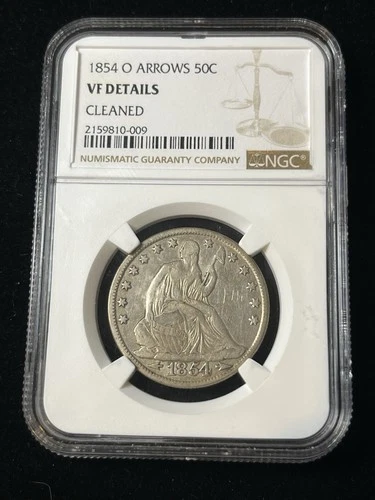 1854 o seated liberty half dollar Vf+ Details