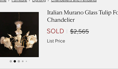 G.M. Lamp Murano Glass Tulip Flower Chandelier, White/Gold, Hardwired