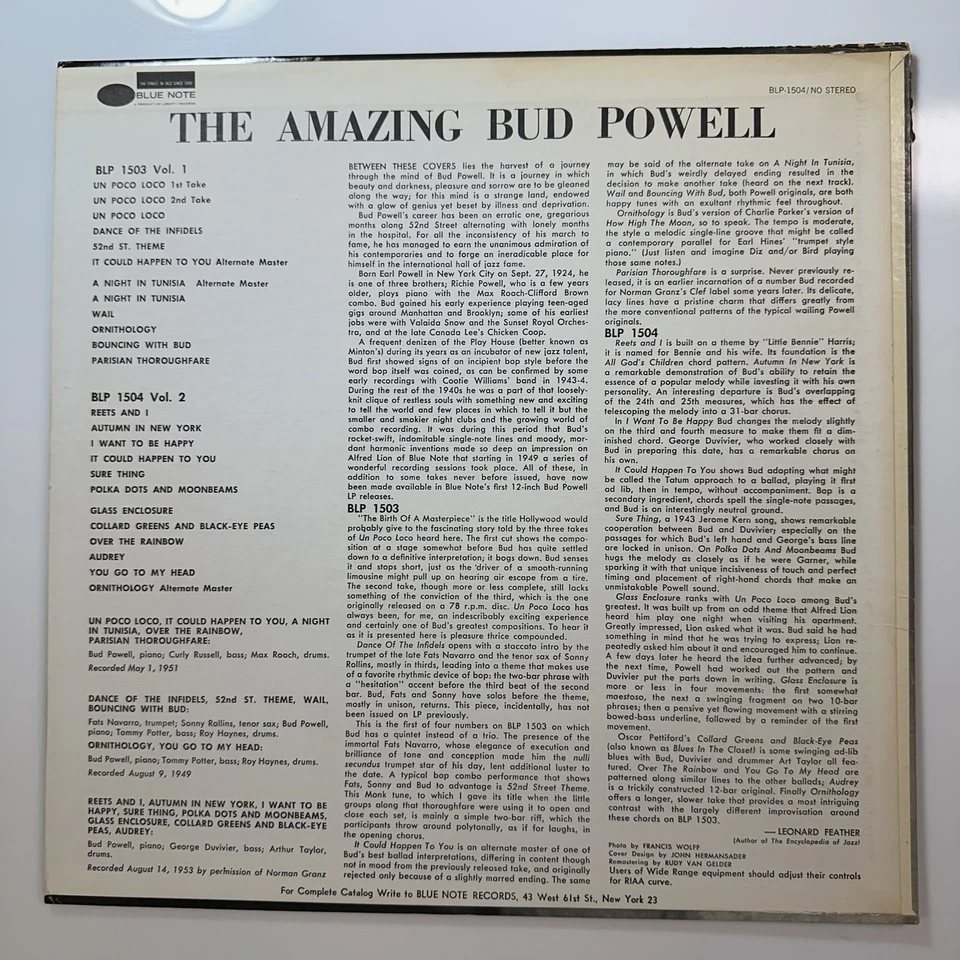 The Amazing Vol 2 Record Vinyl Bud Powell Blue Note BLP 1504 1966 Reissue - Image 2 of 4