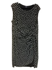 Ladies Chaps 18W Black White Polka Dot Sleeveless Dress