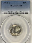1950 S Roosevelt Dime PCGS MS64 Silver Nice Luster Clean Slab