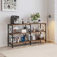 3 Tier Sofa Hallway Table Long Entryway Console Table with Storage Shelves Brown