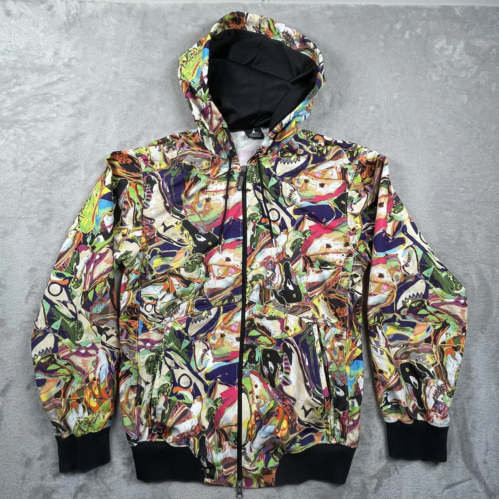Jordan Jacket Mens Small Multicolor Allover Print Zip Hoodie Sneaker Graphic