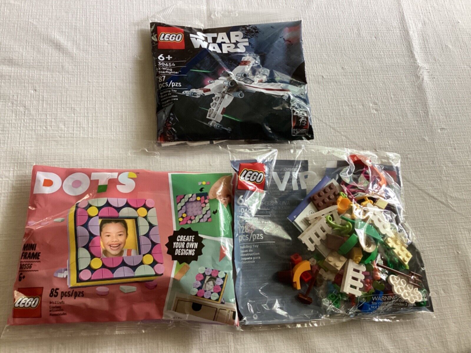NEW LEGO POLYBAG LOT OF 3 SETS:  X-WING, DOTS FRAME, VIP SPRING FUN PACK!!