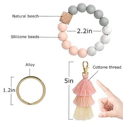 Sither Silicone Keychain Bracelet For Women - Cute Beaded Key Ring, Car Key Holder, Adjustable Bangle, Gift For Mom (Pink)