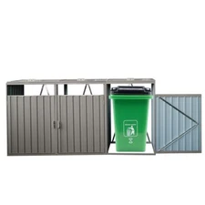 Metal Garbage Bin Shed Stores 3 Trash Cans Outdoor Bin Shed Garden Waste Bins