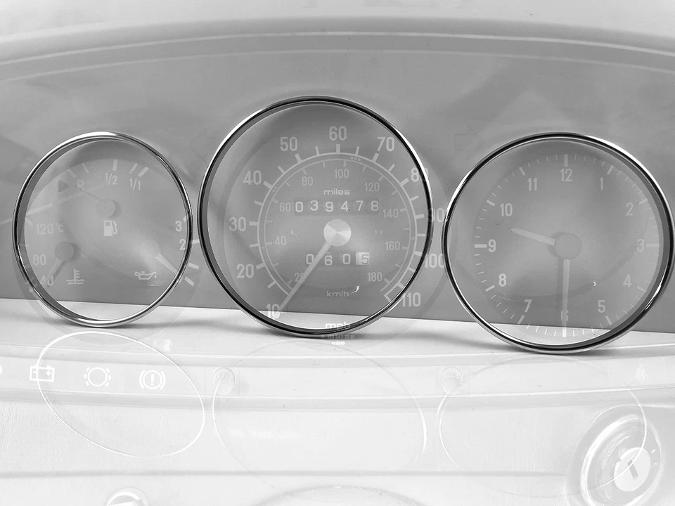 For Mercedes W123 1976-1985 Polished Aluminium chrome dash cluster Rings x3 - Image 4 of 4