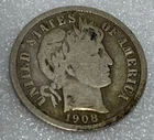 1908 Barber Silver Dime VG+ Free Shipping With Five Items