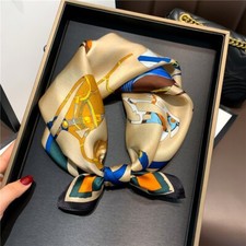 100 Silk Scarf Women Vintage Horse Carriag Kerchief Small Square Bandana 53cm