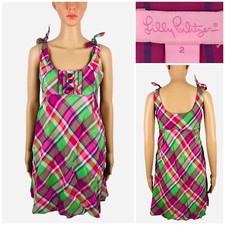Lilly Pulitzer Womens Size 2 Madras Plaid Tie Shoulder Empire Dress Pockets EUC