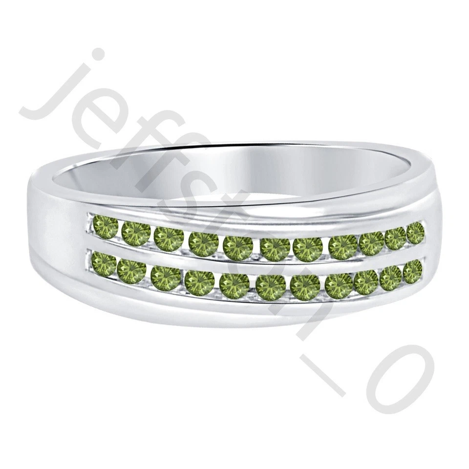 Alianza de boda de oro blanco de 14 quilates de turmalina creada de 0,90 quilates sobre dos filas anillo para hombre Foto 2 de 4