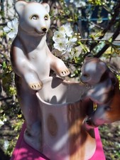 RARE USSR Porcelain Vase Pencil Holder Figurine ZKH "Brother Bears" ЗКХ 1970