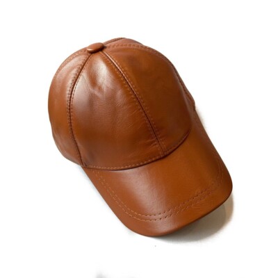 Vintage Handmade Real sheepskin Leather Baseball Cap Hat
