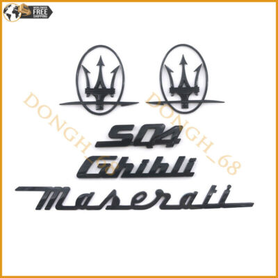 Gloss Black Emblem For Maserati Ghibli SQ4 RH&LH Side Trunk Badge Set-