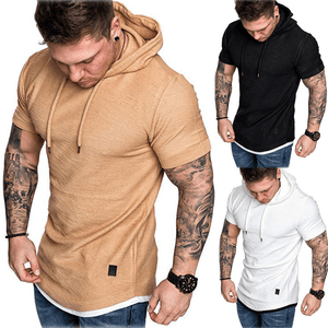 Mens-Slim-Fit-Short-Sleeve-Shirts-Hooded-Muscle-Tops-Hoodie-Casual-Basic-T-shirt
