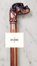 Vintage Copper Antique Pitbull Head Handle 3Fold Brown Wooden Cane Walking Stick