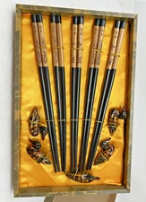 Chinese Lacquered Chopsticks and Duck Rests (set of 5)