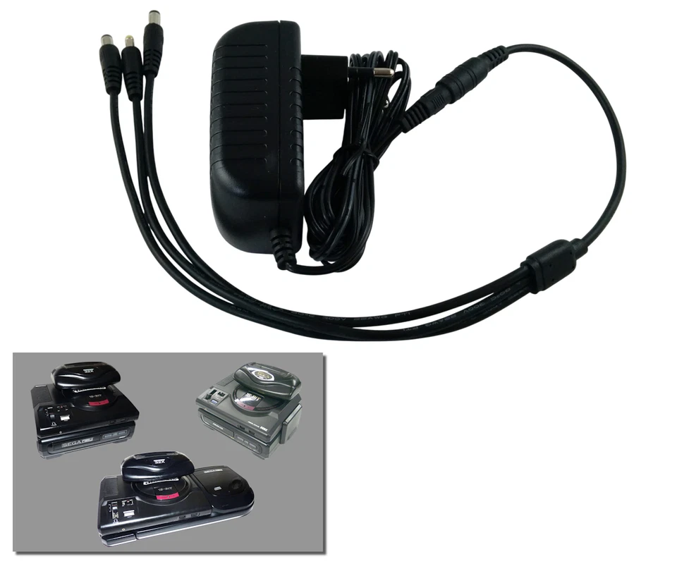 RETRO GAME SUPPLY Power Supply 3-in-1 for Sega Mega Drive 1 / Genesis 1 + CD + 32X - EU Plug