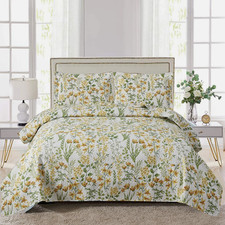 Floral Quilt Sets King Size Reversible Countryside Bedspread Coverlets Lightw...