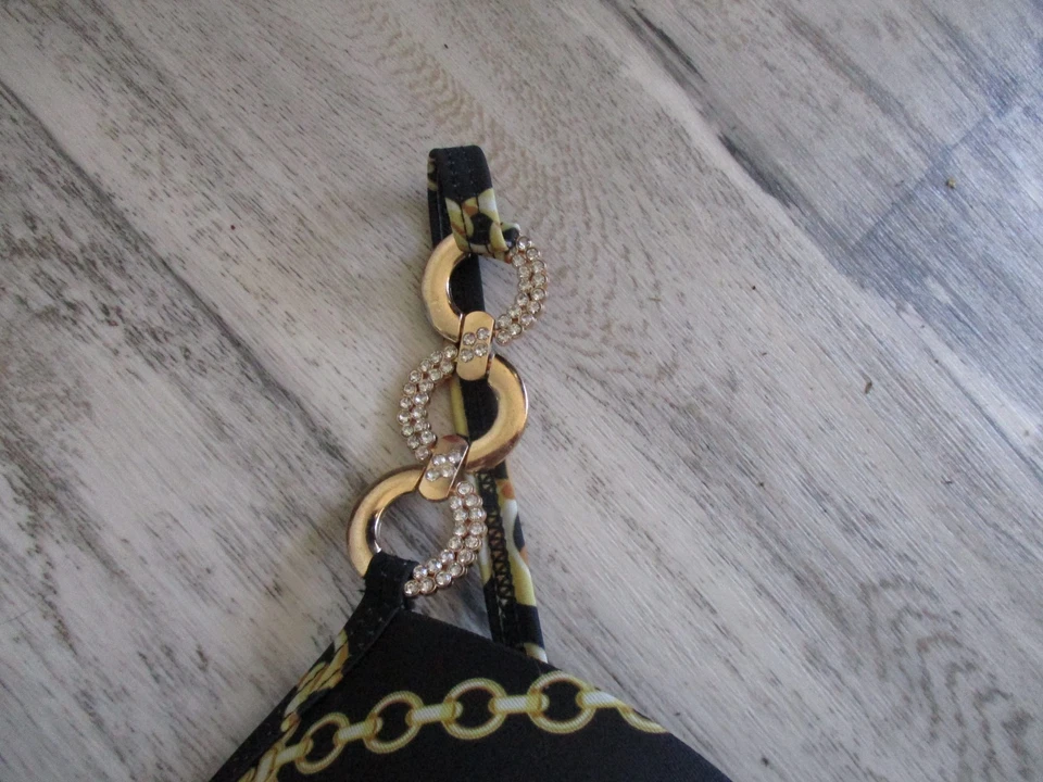 Maillot 2 pièces noir imprimé chaînettes dorées - Marque Shein - Taille L - Photo 3/4