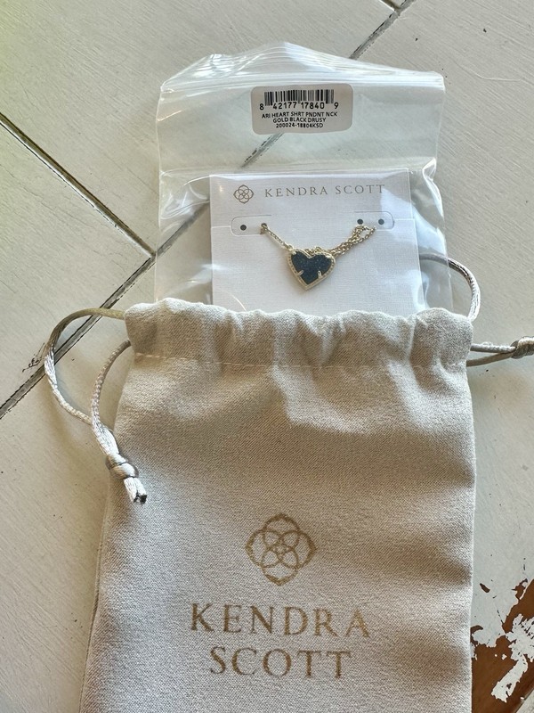 Kendra Scott Ari Heart GOLD - BLACK DRUSY Adjustable Length Pendant Necklace NWT