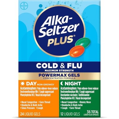 Power Max Cold & Flu Medicine: Day & Night Relief, 36 Liquid Gels for Adults 12+