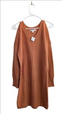 Women's Say What? Rust Cold Shoulder Sweater Dress M