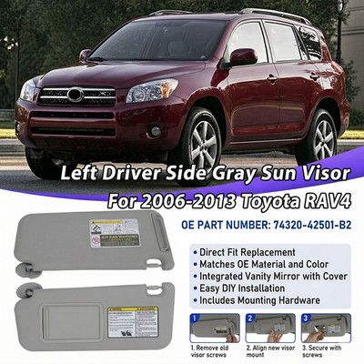 Fit For 06-12 Toyota RAV4 Sun Visor Gray Left Driver Side 74320-42501-B2