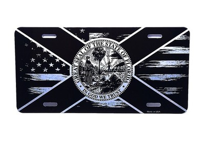 FLORIDA STATE FLAG AMERICAN FLAG BRUSHED METAL CAR NOVELTY LICENSE PLATE TAG